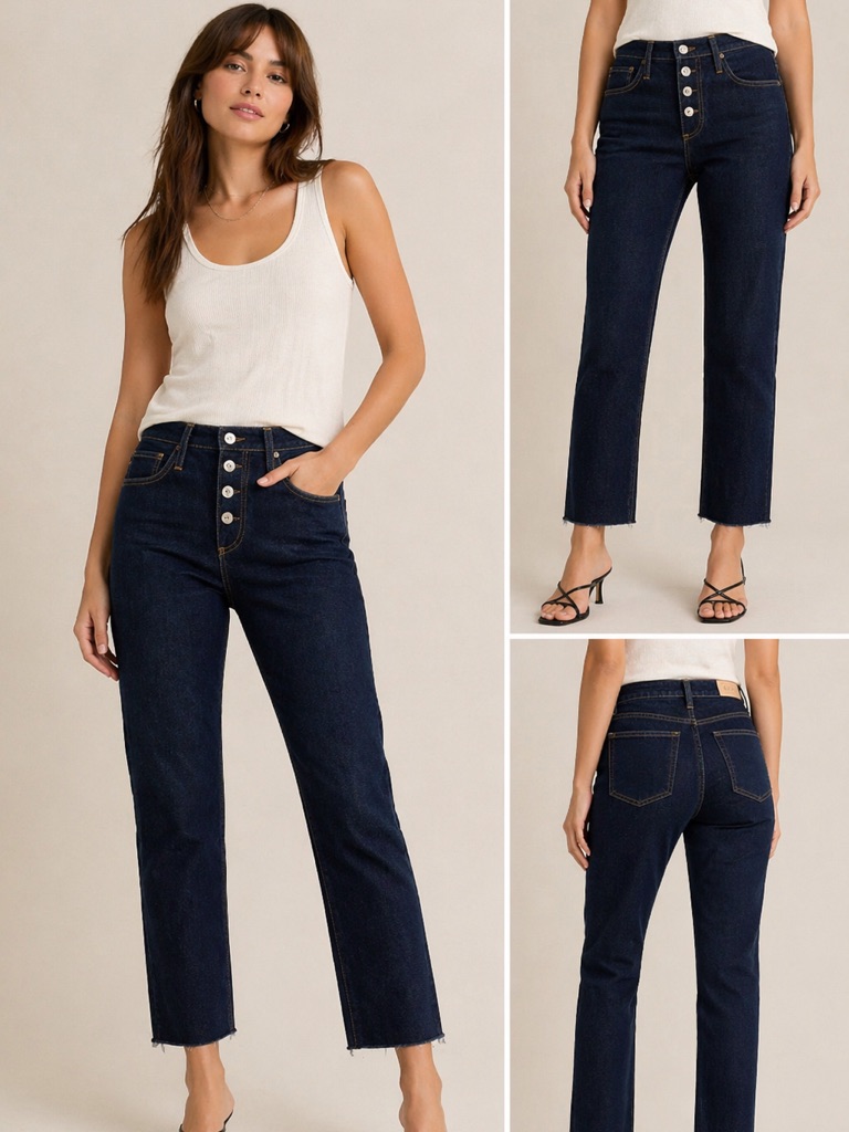 Ag The Isabelle Button Up High Rise Straight Crop Raw Hem Jeans Size 25